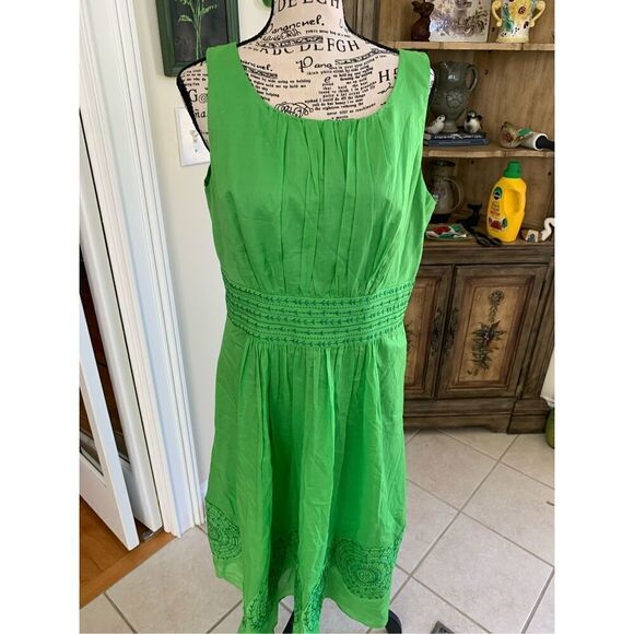 Jones of New York Green Cotton Sleeveless Dress - Picture 1 of 7